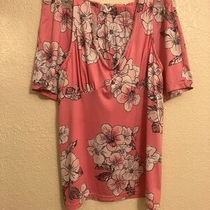 NWOT Kathy Ireland Sleepwear 2pc Top & Short Set Women's Pink Floral Print - L